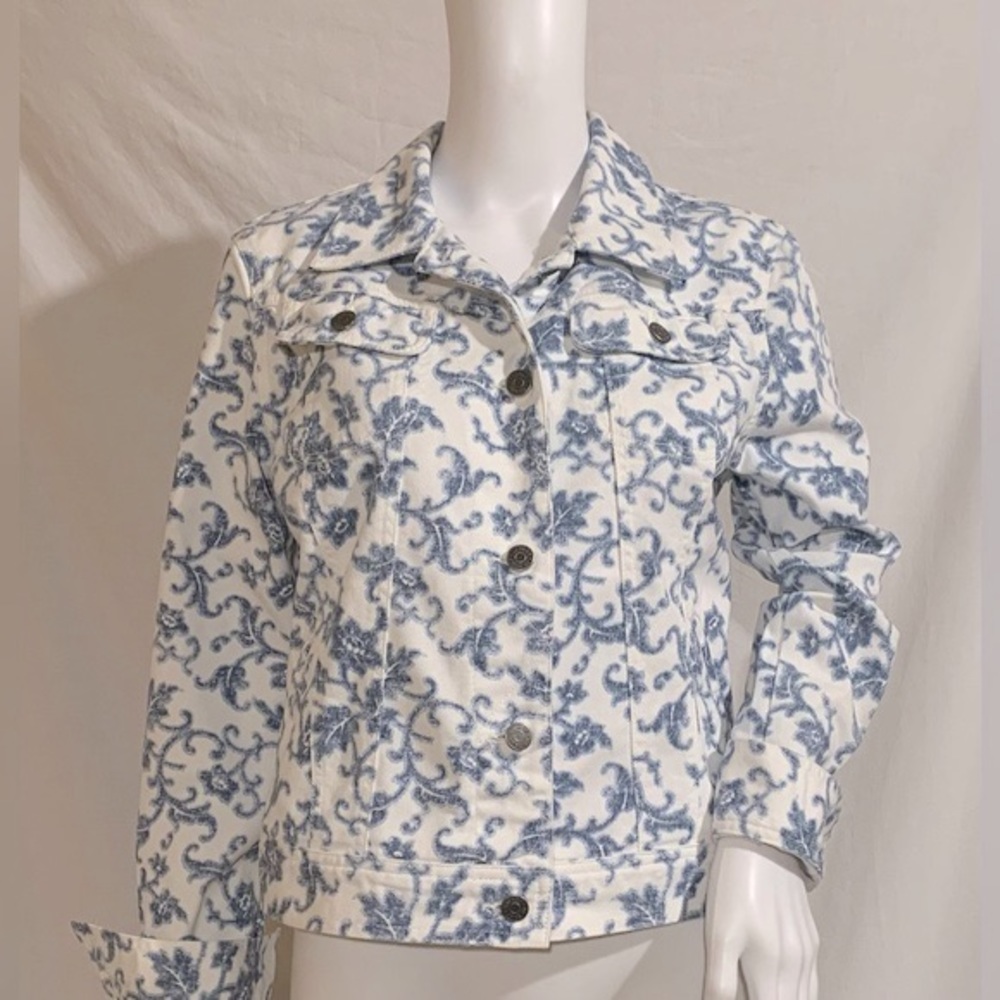 EUC Ralph Lauren scroll floral denim jacket, size large